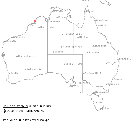 West Kimberley blindsnake (Anilios zonula) distribution range map