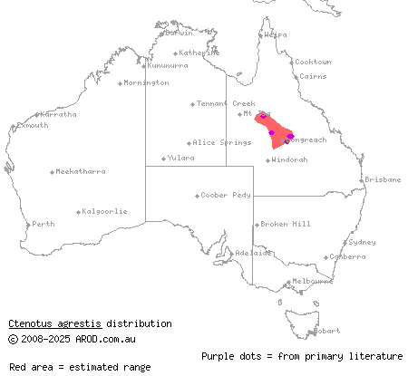 field ctenotus (Ctenotus agrestis) distribution range map