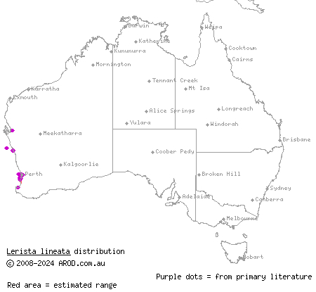 Perth slider (Lerista lineata) distribution range map