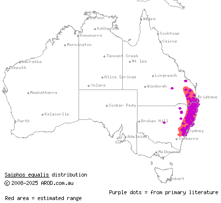 three-toed skink (Saiphos equalis) distribution range map